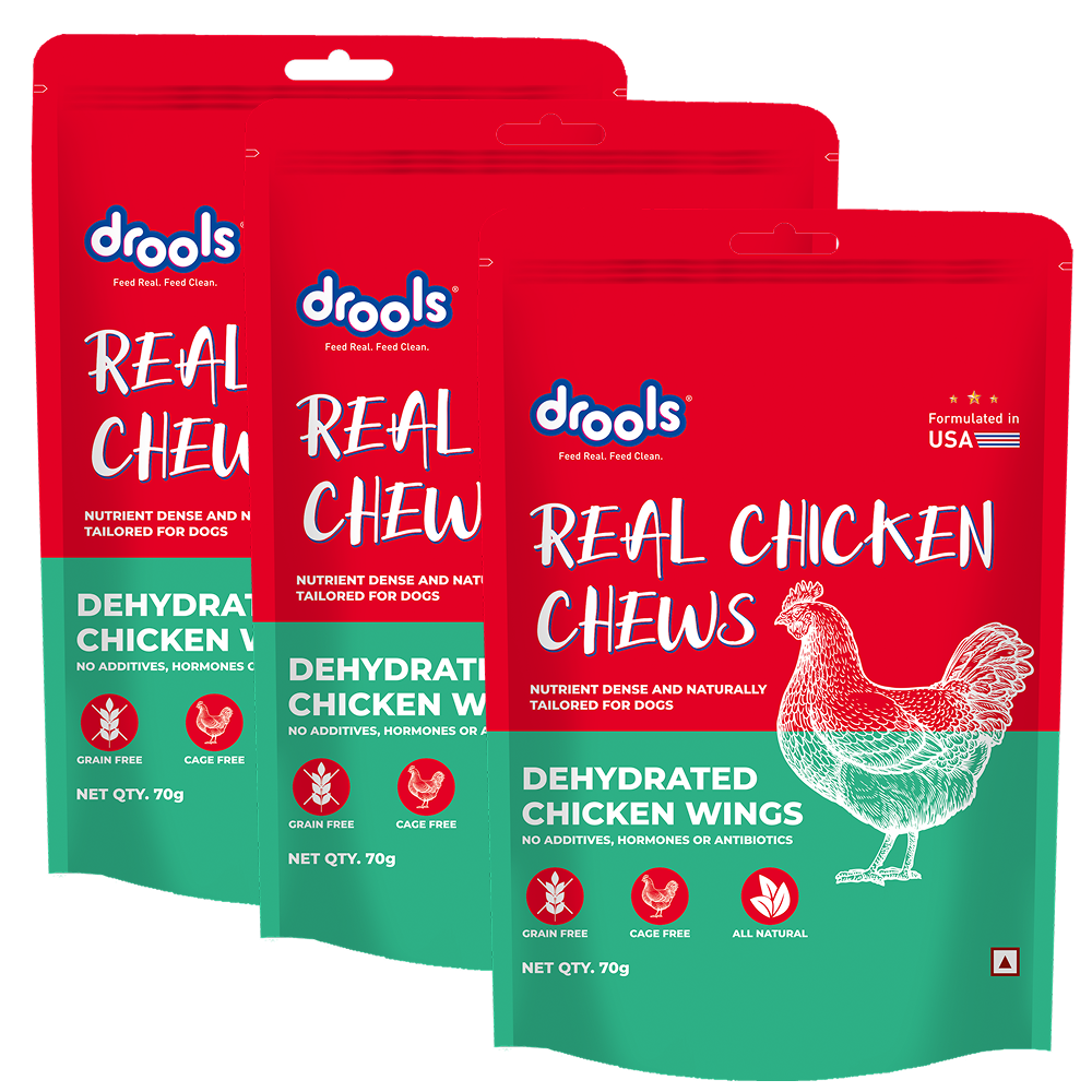 Drools Dehydrated Real Chicken Wing Chews Treat for Dogs Dog Treats + Others Drools 3x70g