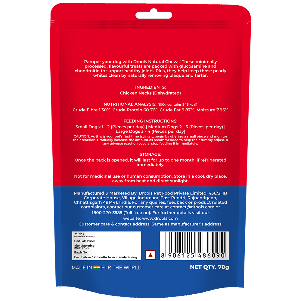 Drools Dehydrated Real Chicken Necks Chews Treat for Dogs Dog Treats + Others Drools