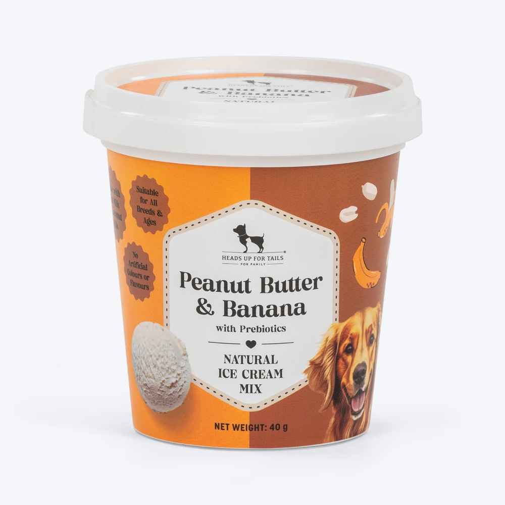 HUFT Peanut Butter & Banana with Prebiotics Natural Ice Cream for Dogs Dog Treats + Others Heads Up for Tails 40g