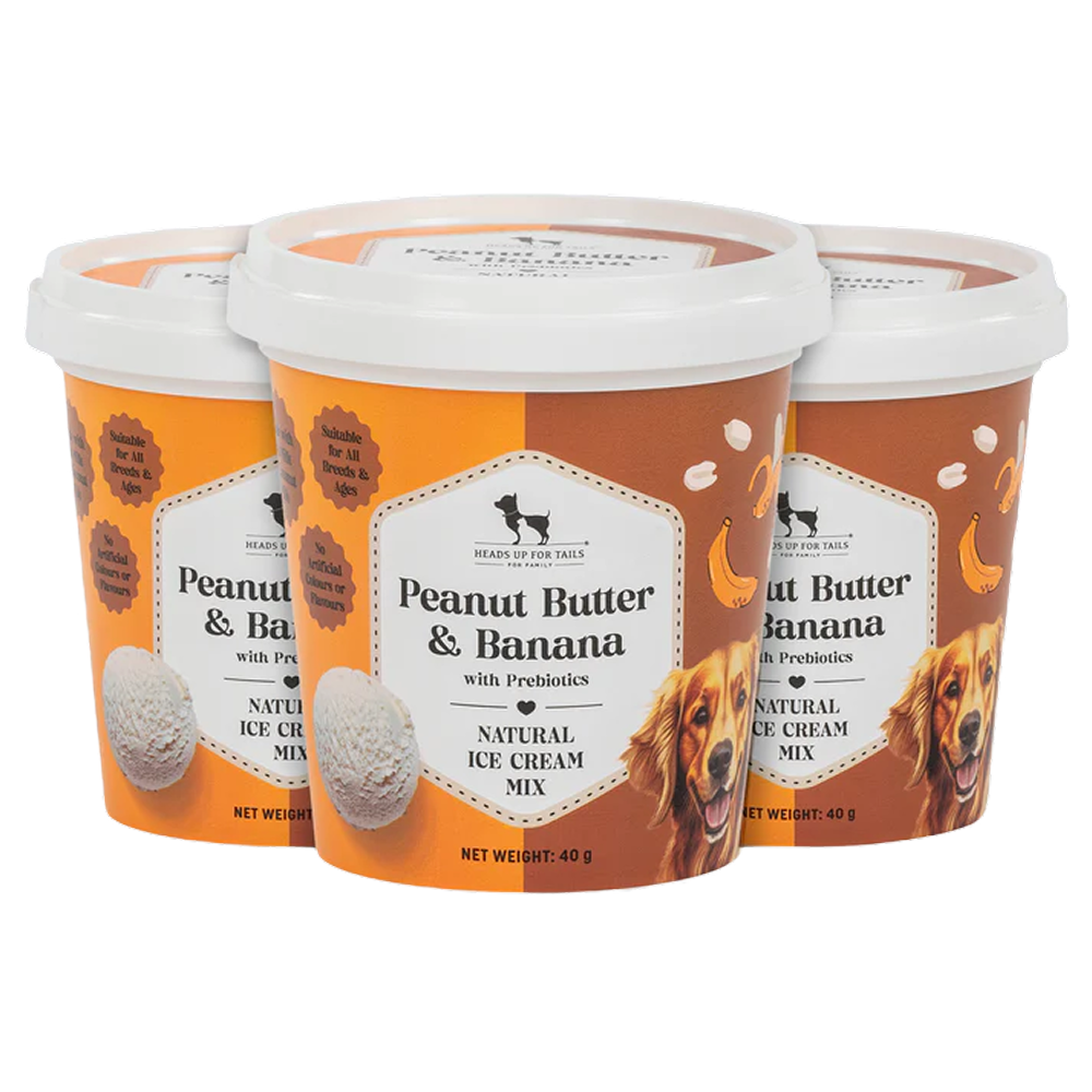 HUFT Peanut Butter & Banana with Prebiotics Natural Ice Cream for Dogs Dog Treats + Others Heads Up for Tails 3x40g