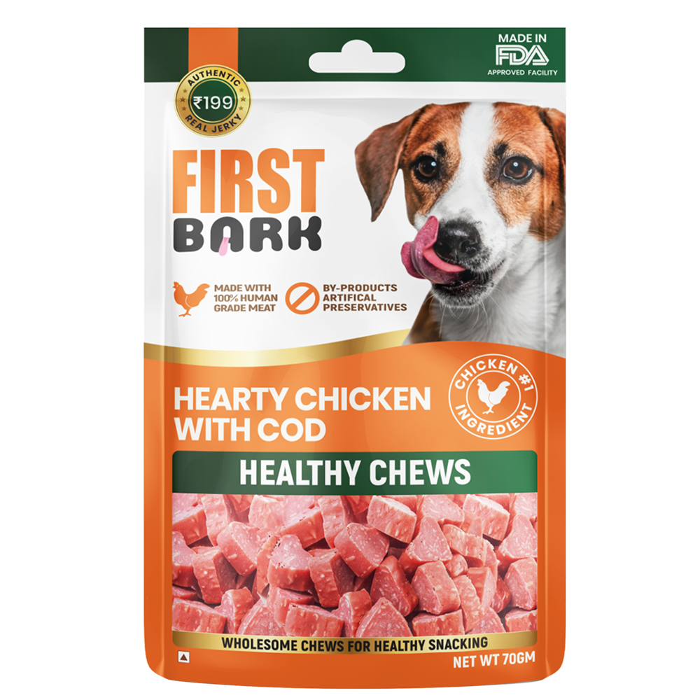 First Bark Hearty Chicken with Cod Jerky Dog Treat Dog Treats + Others First Bark 6x70g