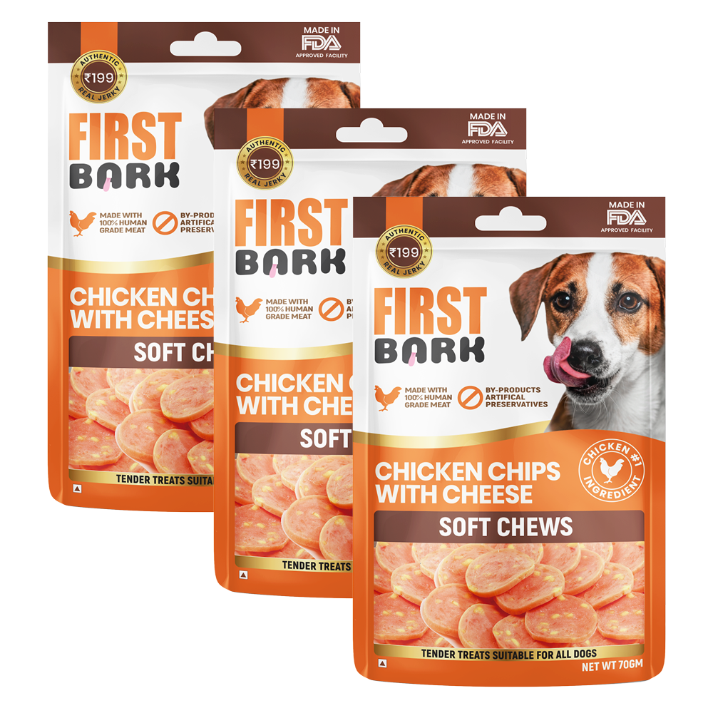 First Bark Chicken Chips with Cheese Jerky Dog Treat Dog Treats + Others First Bark 3x70g