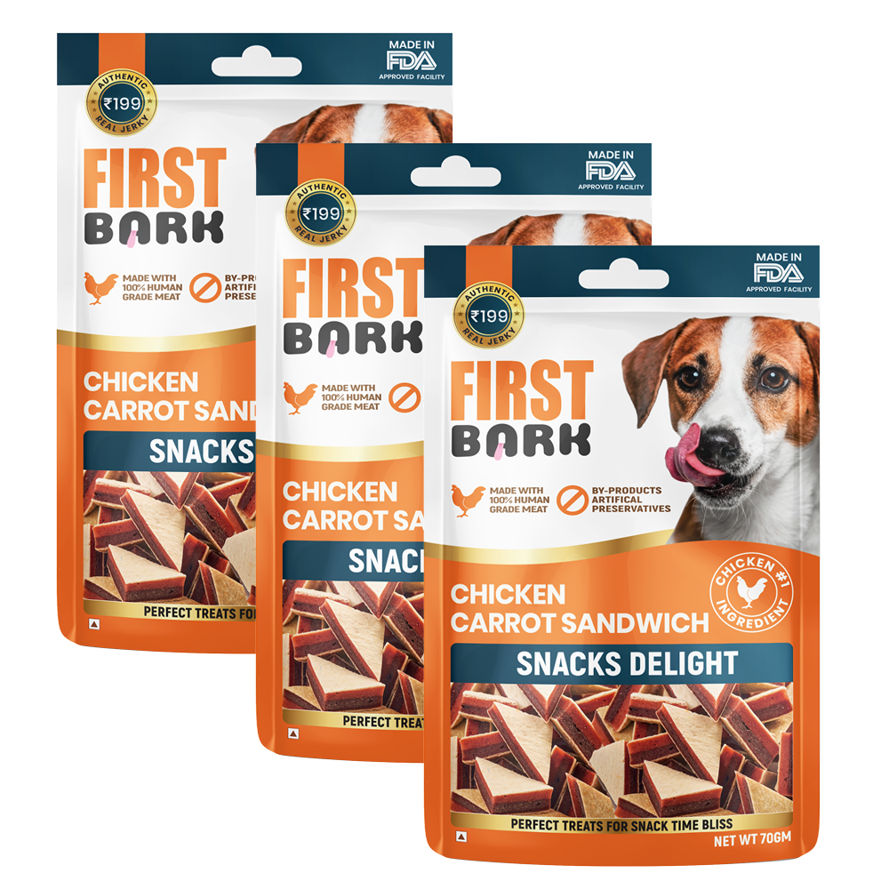 First Bark Chicken and Carrot Sandwich Jerky Dog Treat Dog Treats + Others First Bark 3x70g
