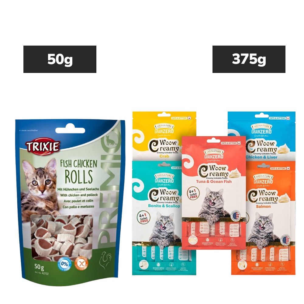 Trixie Premio Fish Chicken Rolls Treats, Signature Grain Zero 5 Flavor Lickable Creamy Cats Treat Combo Exclusive Combo Exclusive Combo 50g+375g