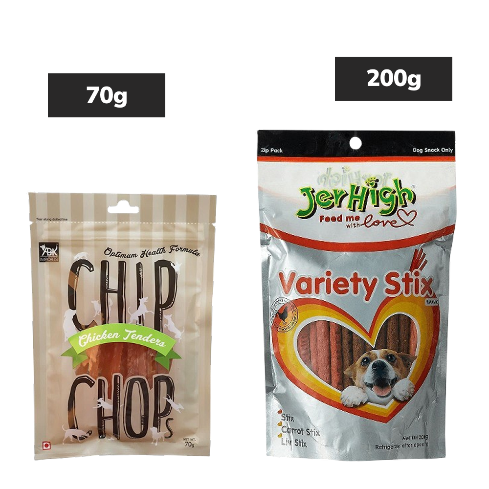 Chip Chops Chicken Tenders, JerHigh Variety Stix Dog Treats Combo Exclusive Combo Exclusive Combo 70g+200g