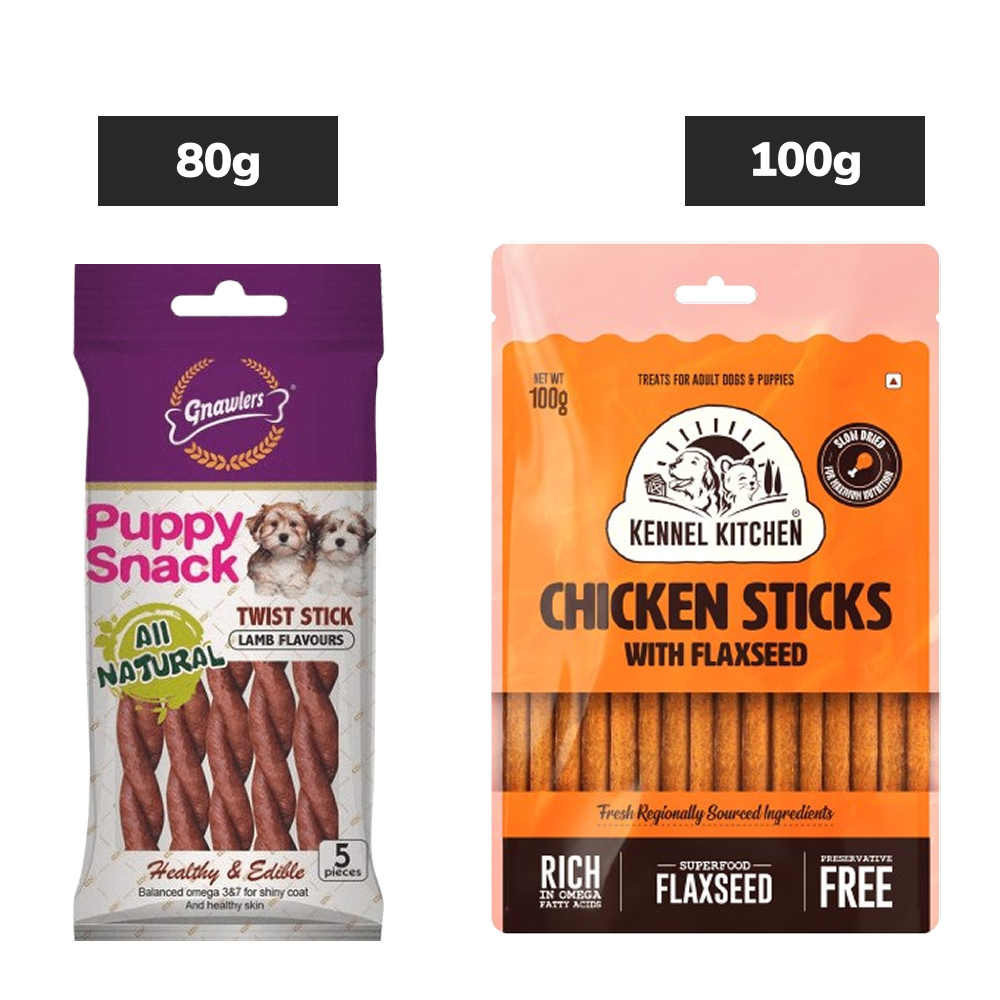 Gnawlers Puppy Snack Lamb Twist Stick, Kennel Kitchen Chicken Flaxseed Stick Dog Treats Combo Exclusive Combo Exclusive Combo 80g(5pcs)+100g