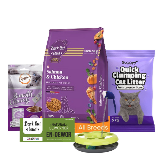 Scoopy Cat Litter, Gnawlers Creamy Treats, BOL En Dewor Dewormer, BOL Cat Food & Skatrs Happy Circle Toy Limited Cat Hamper