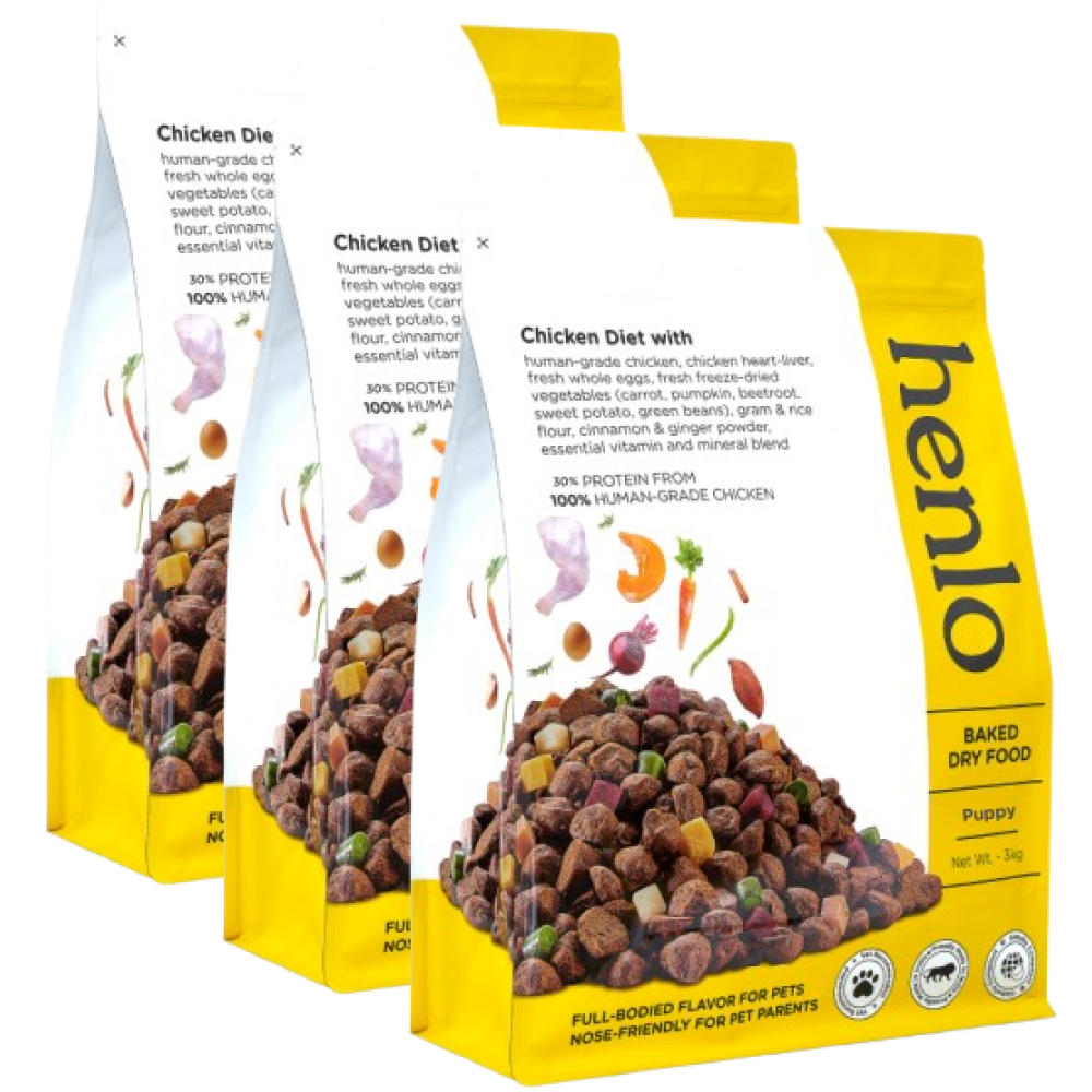 Henlo Chicken & Veg Baked Dry Food for Puppies & Small Breed Dogs | 100% Human Grade Ingredients Dogs- Dry Food Henlo 9kg (3x3kg)