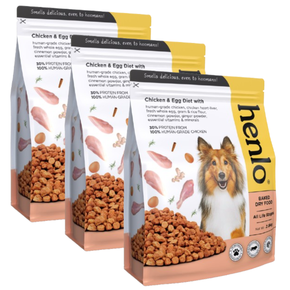 Henlo Chicken and Egg Baked Dry Food for Adult Dogs & Puppies | 100% Human Grade Ingredients Dogs- Dry Food Henlo 8.4kg (3x2.8kg)