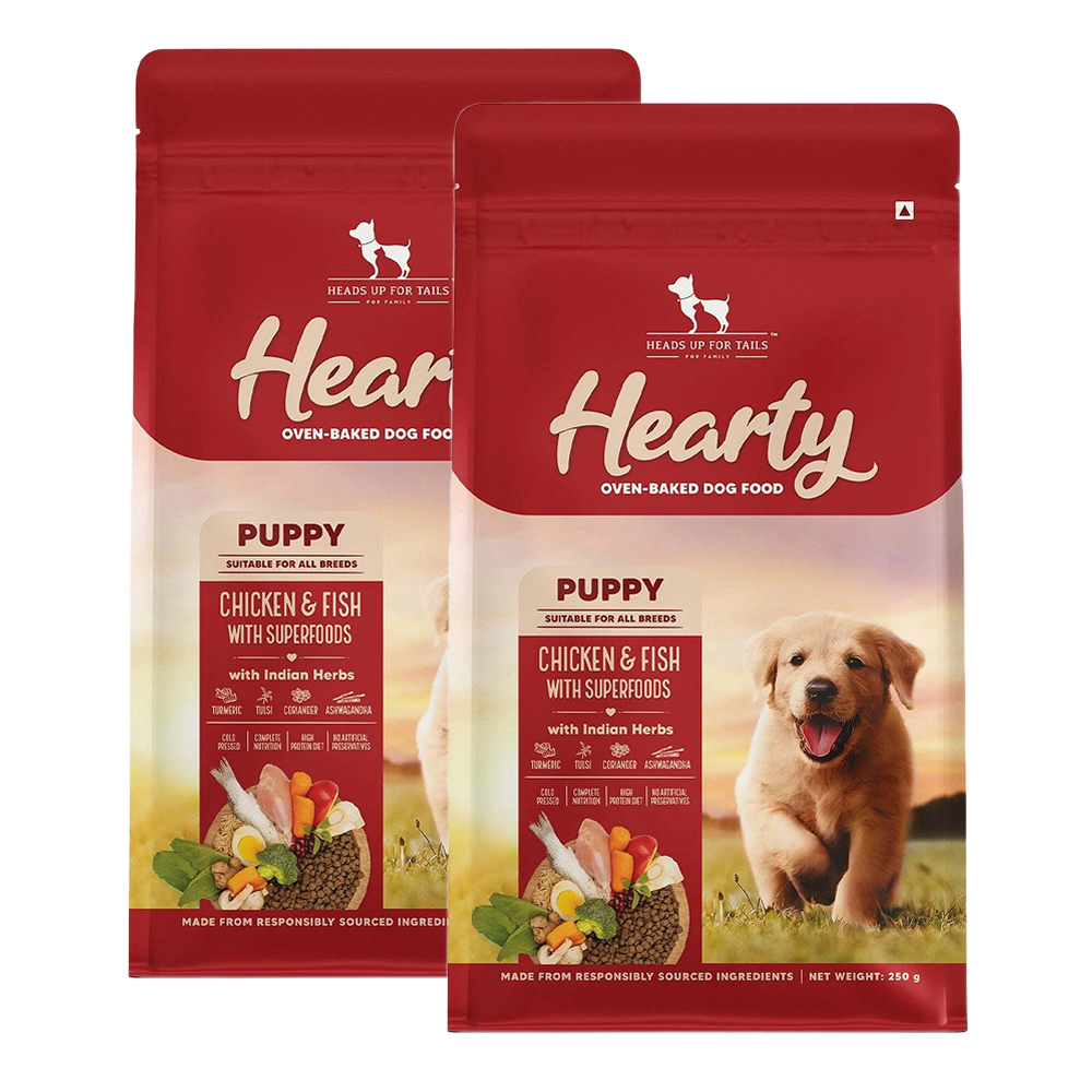 HUFT Hearty Oven Baked Chicken & Fish with Superfoods Puppy Dog Dry Food Dogs- Dry Food Heads Up for Tails 2x250g