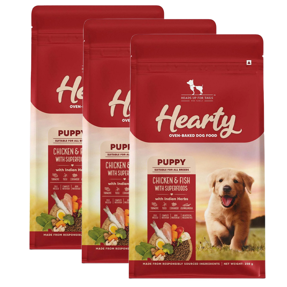 HUFT Hearty Oven Baked Chicken & Fish with Superfoods Puppy Dog Dry Food Dogs- Dry Food Heads Up for Tails 3x250g