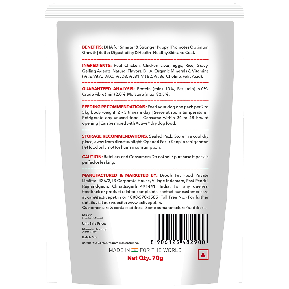 Active Real Chicken & Chicken Liver Chunks in Gravy Puppy Dog Wet Food (Buy 1 Get 1) Dogs-Wet Food Active
