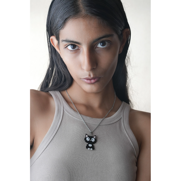 Jenni & Janki Cat Handcrafted Miyuki Delica Beaded Necklace (Black)