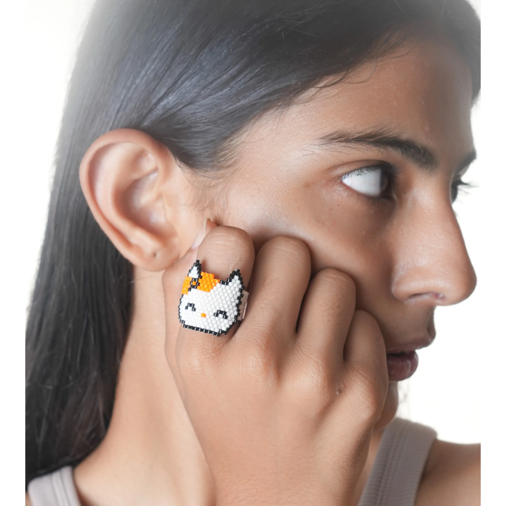 Jenni & Janki Sweet Kitty Face Miyuki Delica Beaded Ring Pet Parent-Jewellery & Accessories Jenni and Janki Dropship