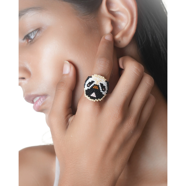 Jenni & Janki Pug Face Miyuki Delica Beaded Ring