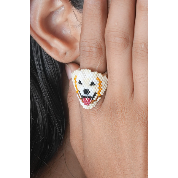 Jenni & Janki Golden Retriever Face Miyuki Delica Beaded Ring