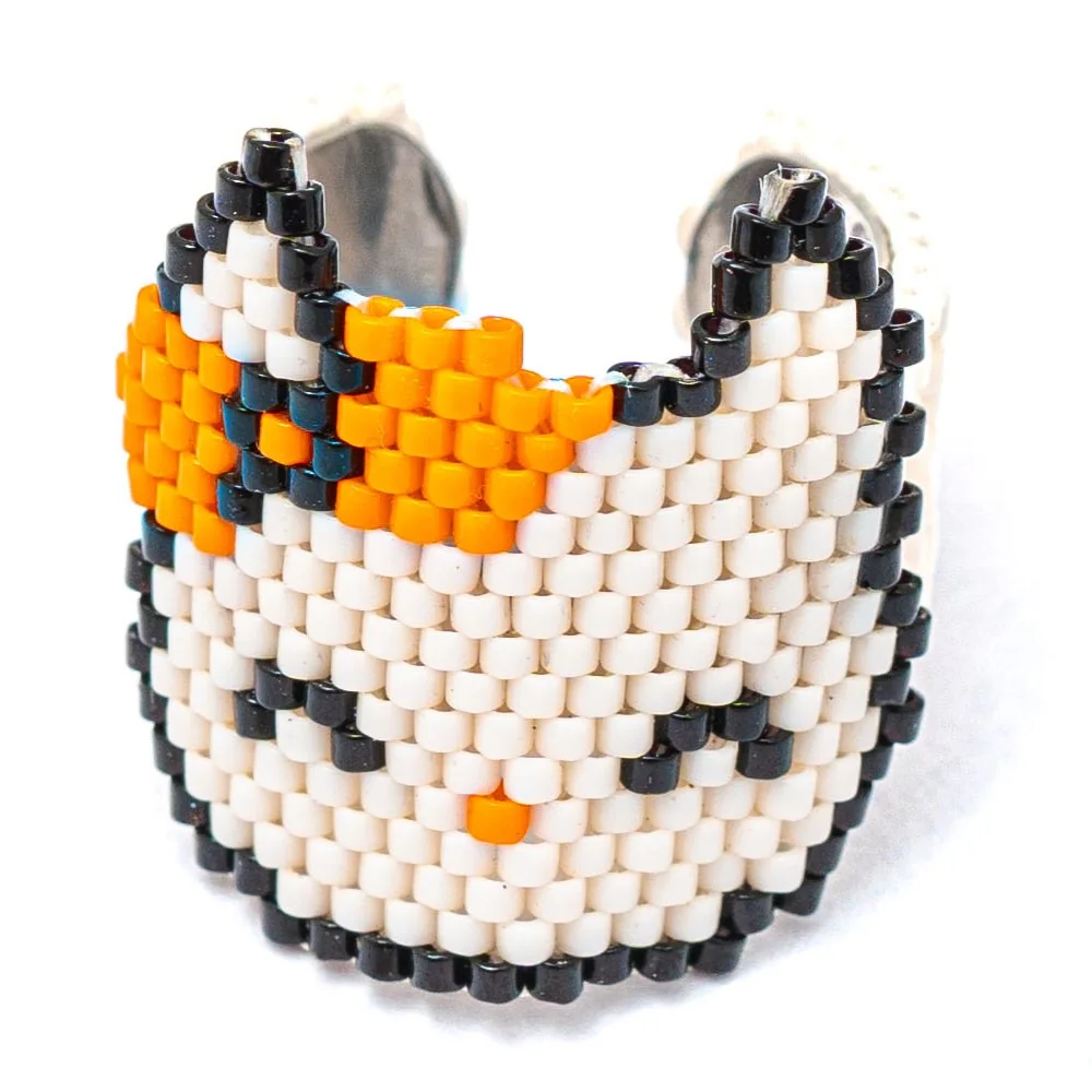 Jenni & Janki Sweet Kitty Face Miyuki Delica Beaded Ring Pet Parent-Jewellery & Accessories Jenni and Janki Dropship 5.1g