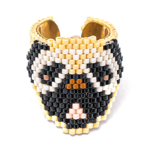 Jenni & Janki Pug Face Miyuki Delica Beaded Ring