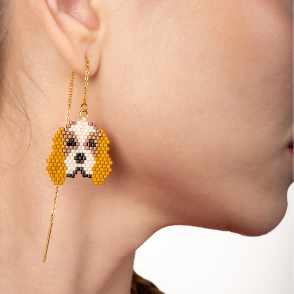 Jenni & Janki Handcrafted Miyuki Beaded Beagle Dog Earrings