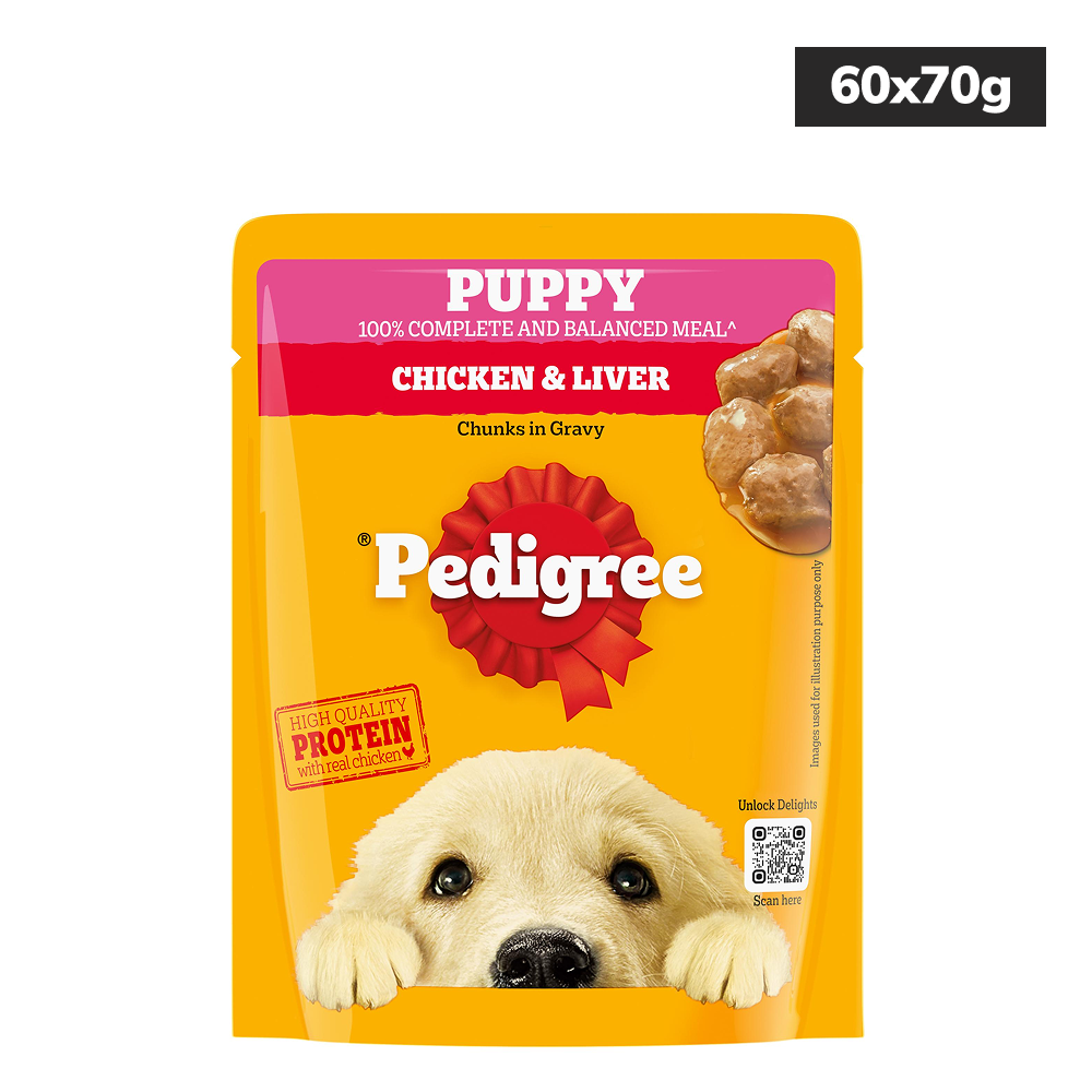 Pedigree Chicken & Liver Chunks in Gravy Puppy Wet Dog Food Dogs-Wet Food Pedigree 60x70g