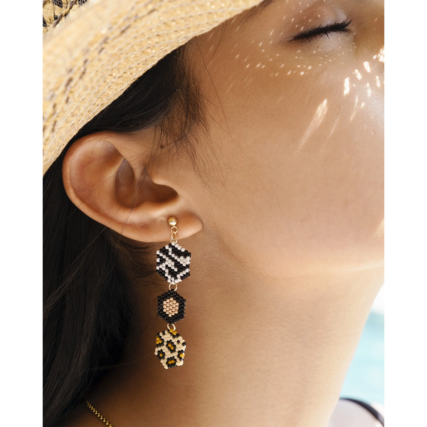 Jenni & Janki Handcrafted Miyuki Leopard Earrings with Necklace