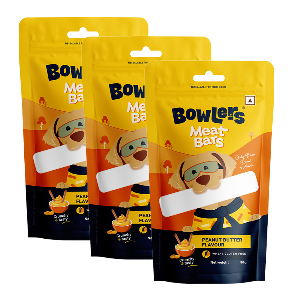 Bowlers Peanut Butter Flavour Meat Bars Dog Treats Dog Treats + Others Bowlers 3x80g