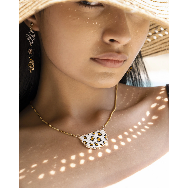 Jenni & Janki Handcrafted Miyuki Leopard Earrings with Necklace