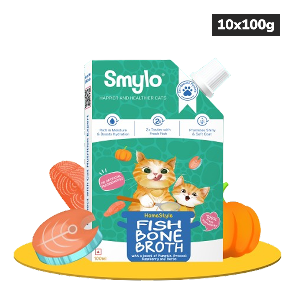 Smylo Hydration Rich Fish with Pumpkin, Broccoli and Raspberry Bone Broth for Cats Cats-Wet Food Smylo 10x100g