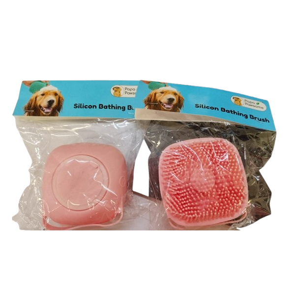 Papa Pawsome Shampoo Bath Silicone Brush for Dogs and Cats (Pink)