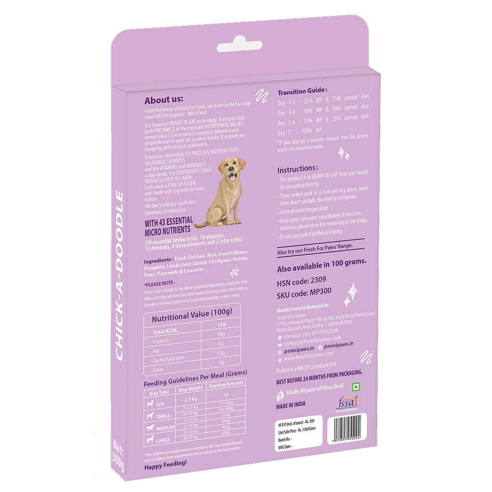 Fresh for Paws Mini Paws Chick A Doodle Puppy Dog Wet Food (Buy1 Get1 Free) Dogs-Wet Food Fresh For Paws