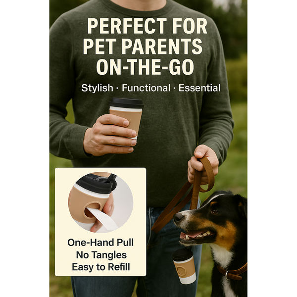 Talking Dog Club Coffee Cup Poop Bag Holder for Dogs and Cats (Brown/White)