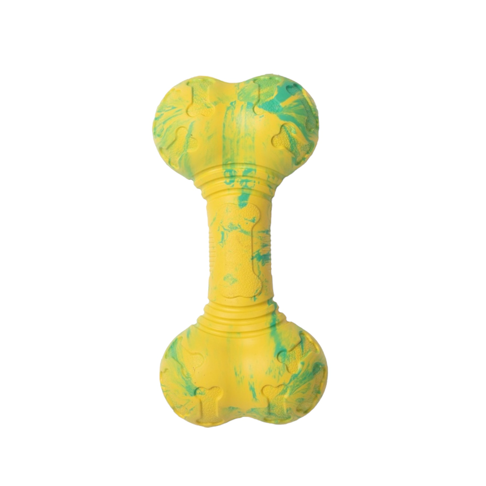 Talking Dog Club Rubber Bone Treat Dispenser Toy for Dogs (Yellow) Dogs-Bowls & Feeders Talking Dog Club Dropship 18cm