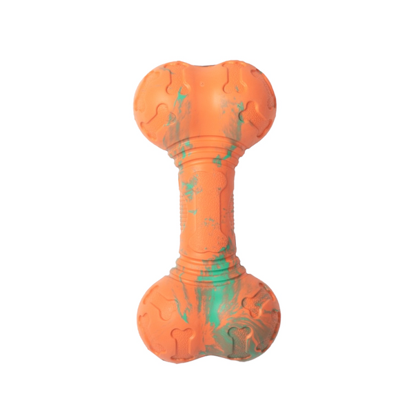 Talking Dog Club Rubber Bone Treat Dispenser Toy for Dogs (Orange)