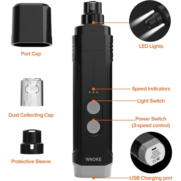 PetVogue 3 Speed Rechargeable Nail Grinder for Dogs and Cats (Black)
