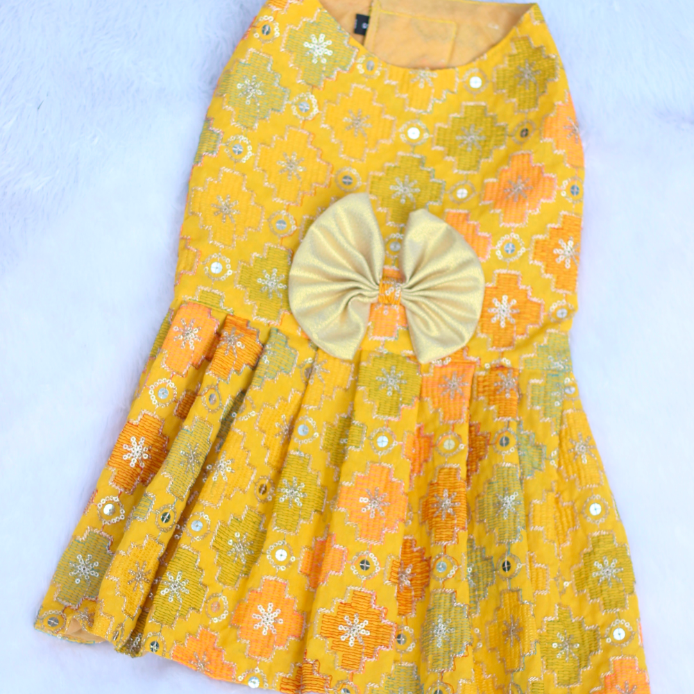 Pawgypets Festive Patola Dress for Dogs (Yellow) Dogs-Clothing & Accessories Pawgypets Dropship