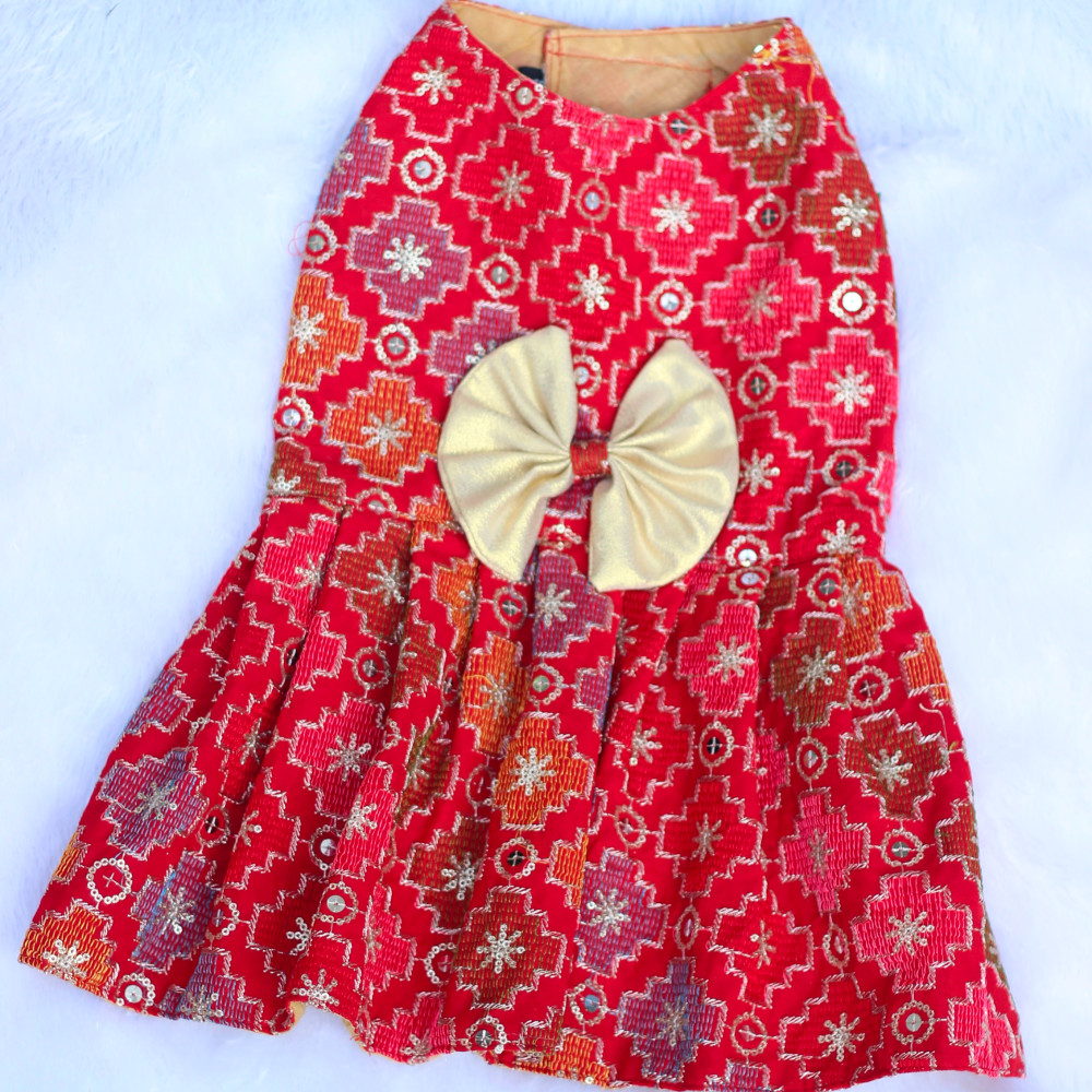 Pawgypets Festive Patola Dress for Dogs (Red) Dogs-Clothing & Accessories Pawgypets Dropship