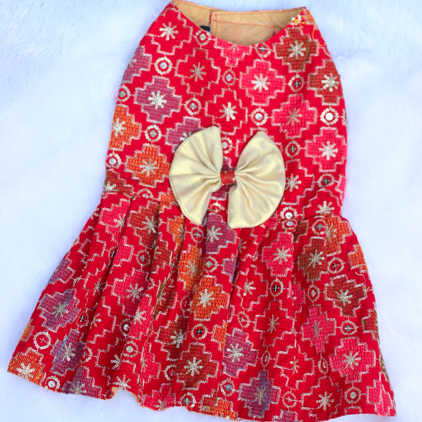 Pawgypets Festive Patola Dress for Dogs (Red)