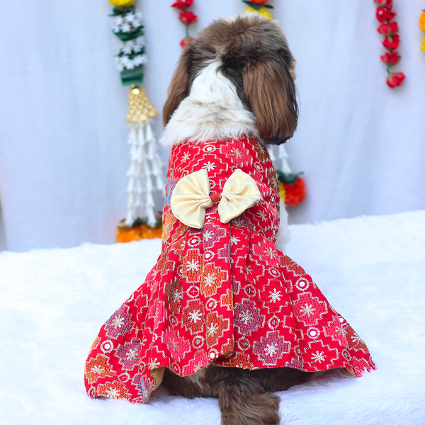 Pawgypets Festive Patola Dress for Dogs (Red)
