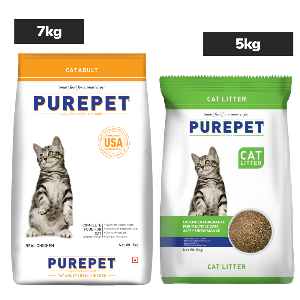 Purepet Real Chicken Adult Dry Cat Food Cats- Dry food Purepet 7kg+5kg Litter