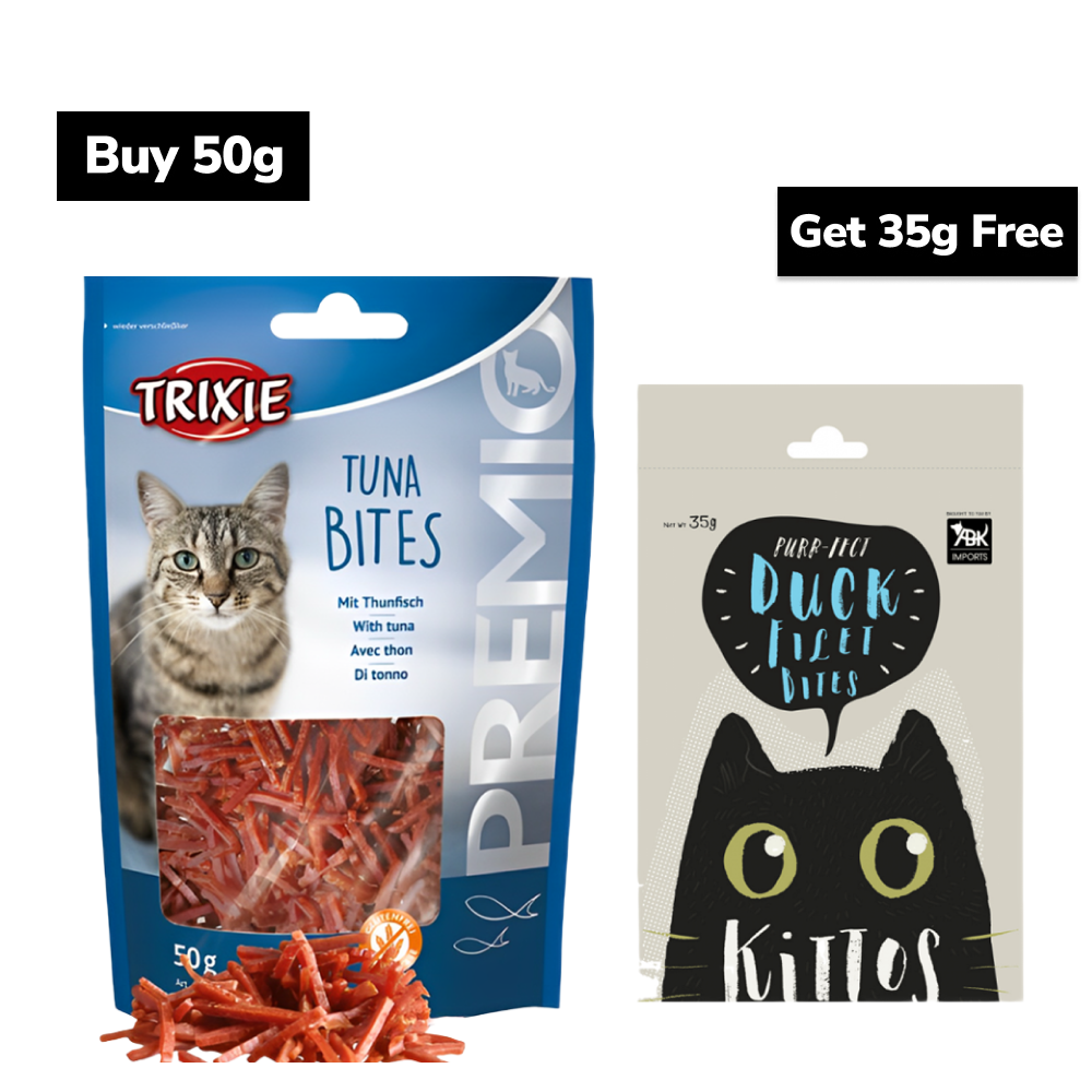 Trixie Premio Tuna & Kittos Purr Fect Duck Fillet Bites Cat Treats Cats-Treats & Others Exclusive Combo 50g+35g Free