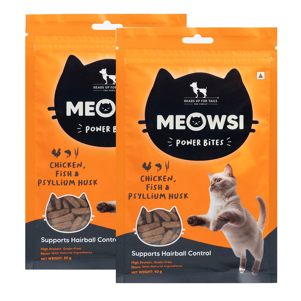 HUFT Meowsi Grain Free Chicken, Fish & Psyllium Husk Power Bites Cat Treats Cats-Treats & Others Heads Up for Tails 2x50g