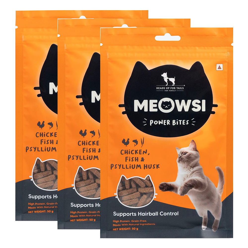 HUFT Meowsi Grain Free Chicken, Fish & Psyllium Husk Power Bites Cat Treats Cats-Treats & Others Heads Up for Tails 3x50g