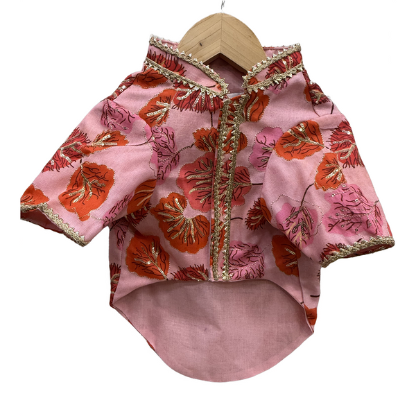 The Papaw Cartel Maple Print Sherwani with Sequins for Dogs & Cats (Pink/Orange)