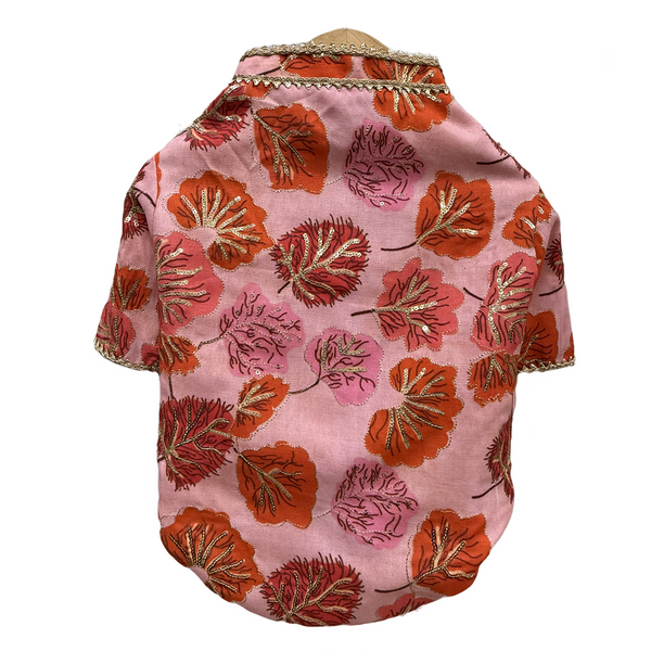 The Papaw Cartel Maple Print Sherwani with Sequins for Dogs & Cats (Pink/Orange)