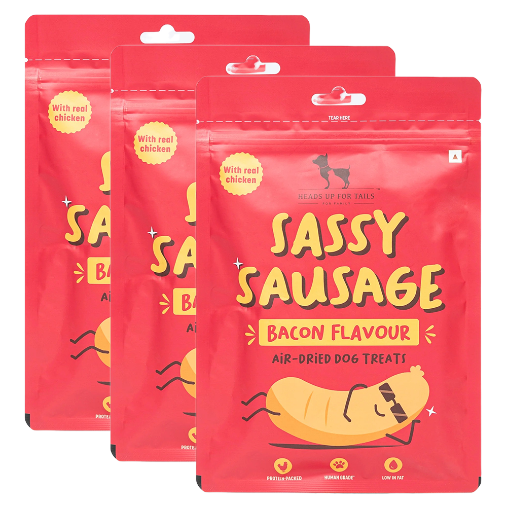 HUFT Sassy Sausage Bacon with Real Chicken Air Dried Treats for Dogs Dog Treats + Others Heads Up for Tails 3x100g
