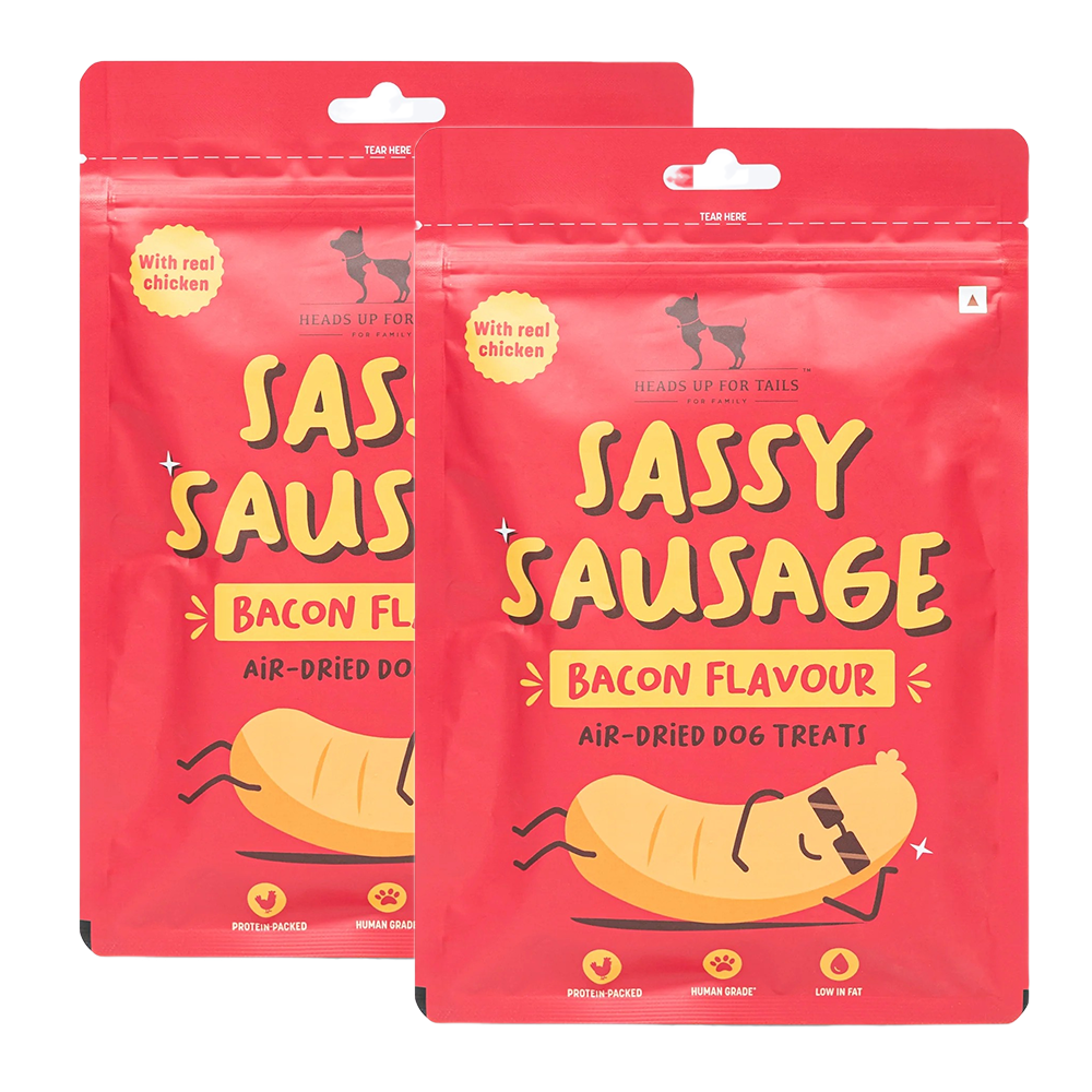 HUFT Sassy Sausage Bacon with Real Chicken Air Dried Treats for Dogs Dog Treats + Others Heads Up for Tails 2x100g