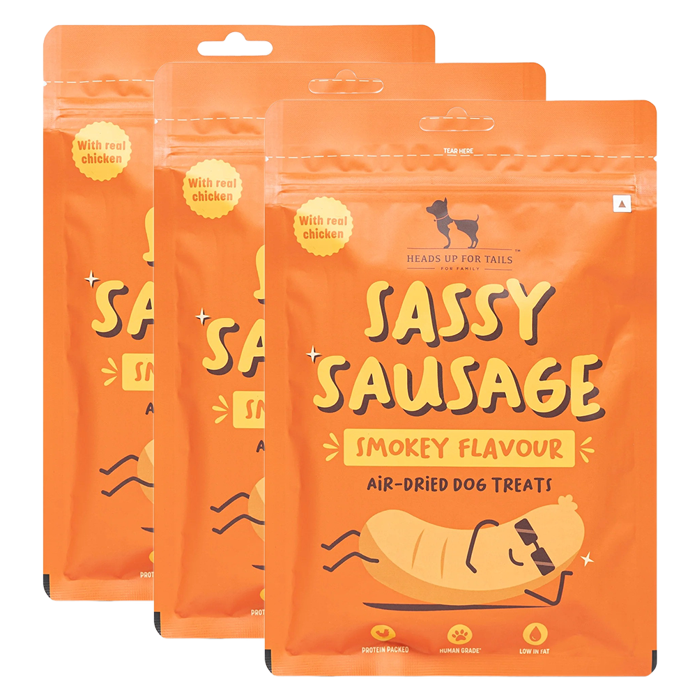 HUFT Sassy Sausage Smokey with Real Chicken Air Dried Treats for Dogs Dog Treats + Others Heads Up for Tails 3x100g