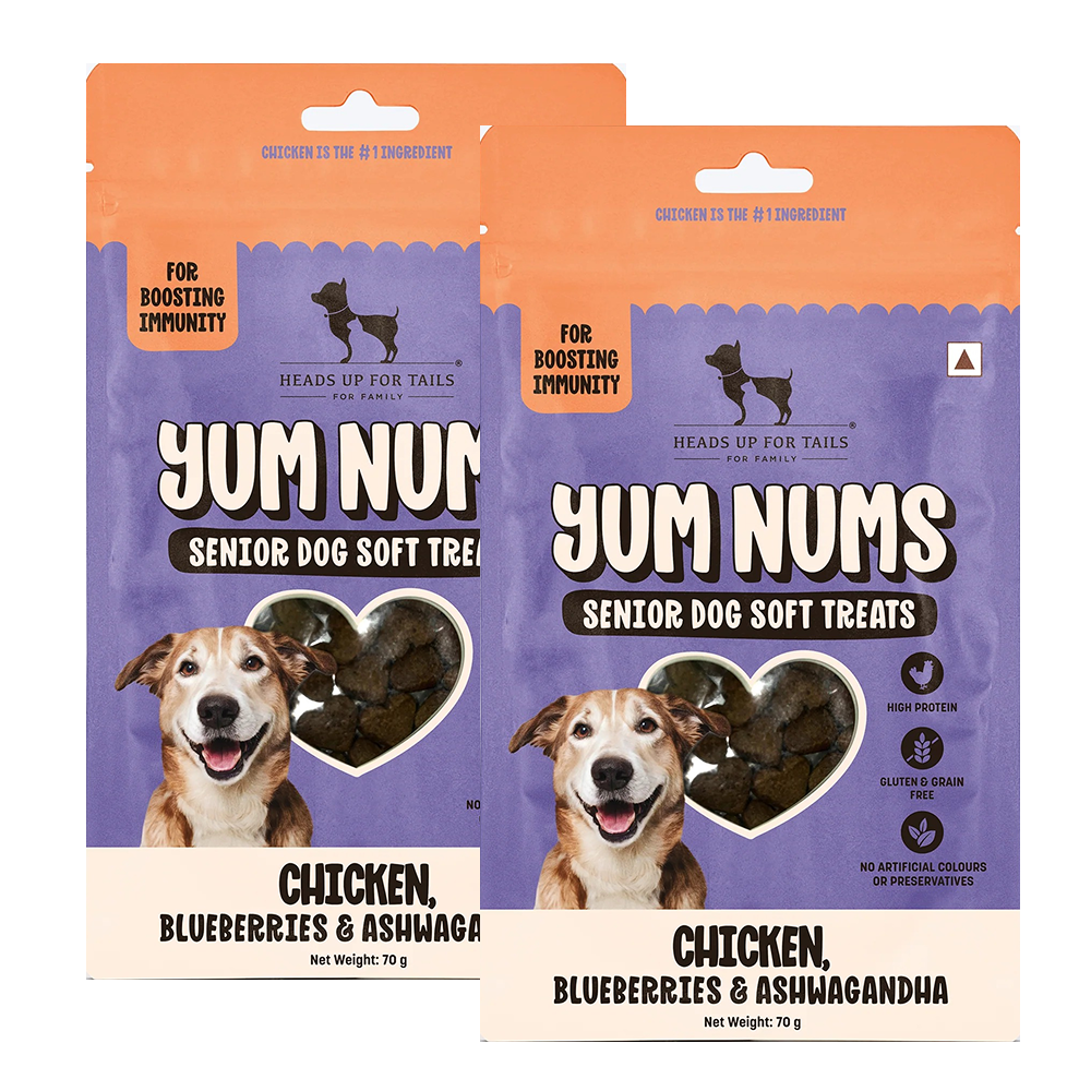 HUFT Yum Nums Grain Free Chicken, Blueberries & Ashwagandha Soft & Chewy Sticks Senior Dog Treats Dog Treats + Others Heads Up for Tails 2x70g
