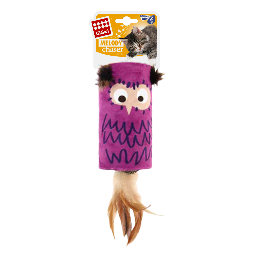 GiGwi Melody Tube Owl Toy for Cats (Violet & Brown) Cats-Toys GiGwi