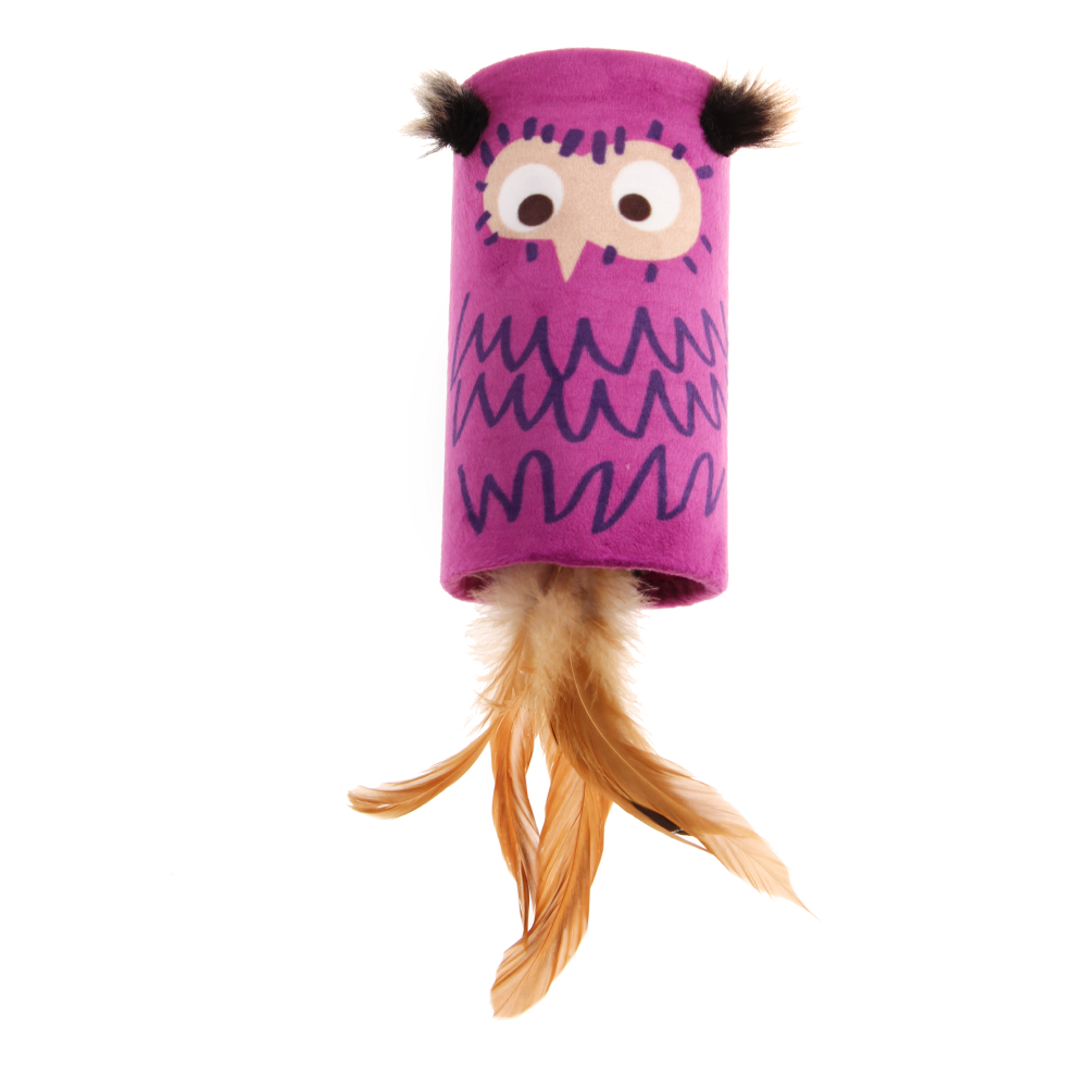 GiGwi Melody Tube Owl Toy for Cats (Violet & Brown) Cats-Toys GiGwi One Size